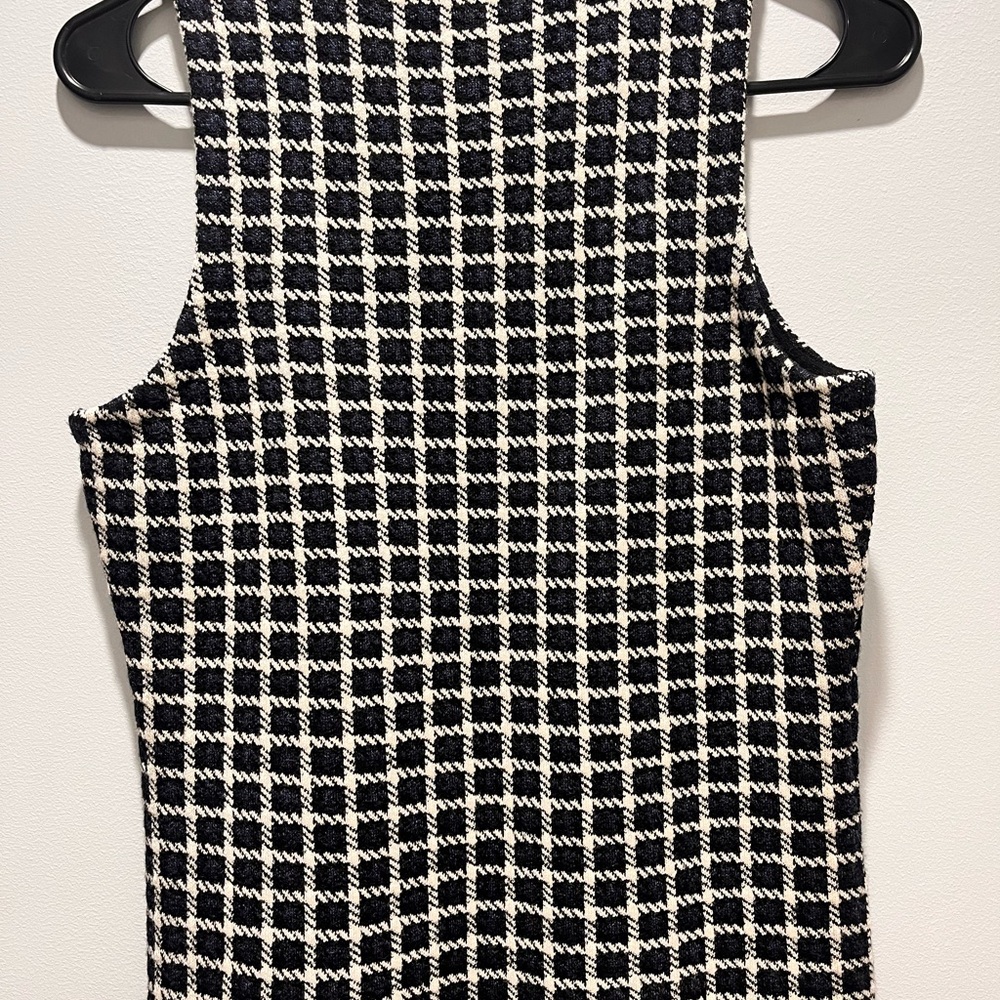 Women's 100%wool Theory Checked sleeveless sweater Vest Navy Soft Luster,Size S. - Picture 7 of 7